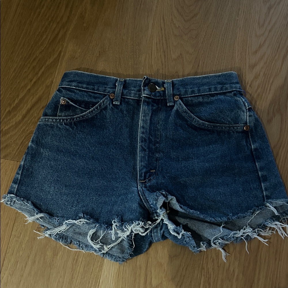 Lee Dark Blue Frayed Jean Shorts